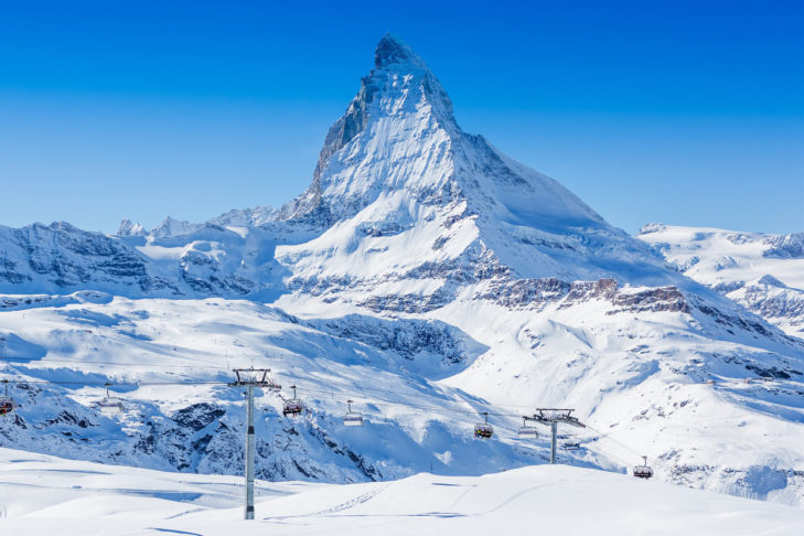 One of the highest mountains in the Alps: the Matterhorn.