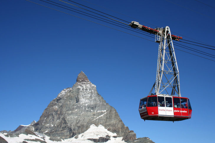 Aerial tramways take you high up. Here's one version of a cable car.