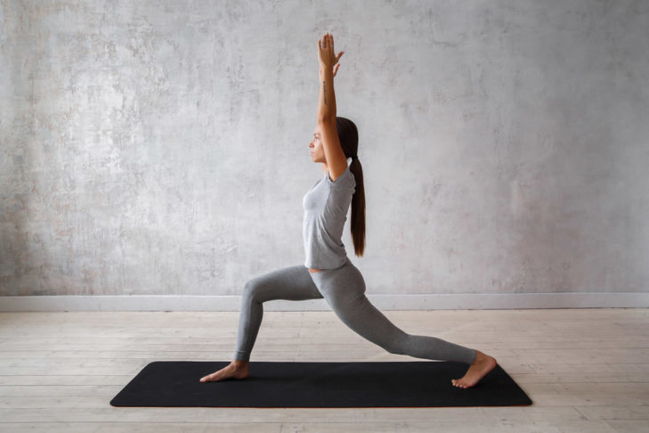 The Warrior I serves to make the hips more flexible, opens the chest and builds up strength in the legs.