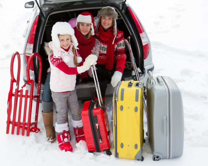 On a ski holiday with a fully occupied car.