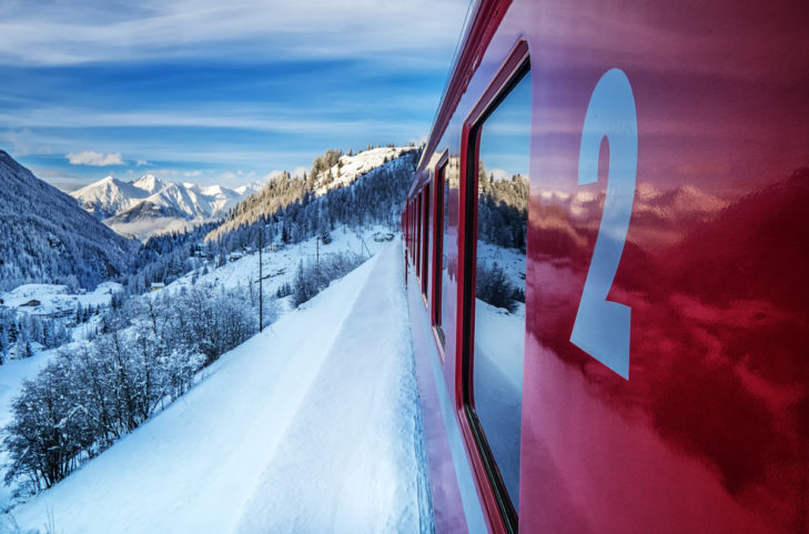 Eco-friendly ski holiday: travel to the mountains by train.