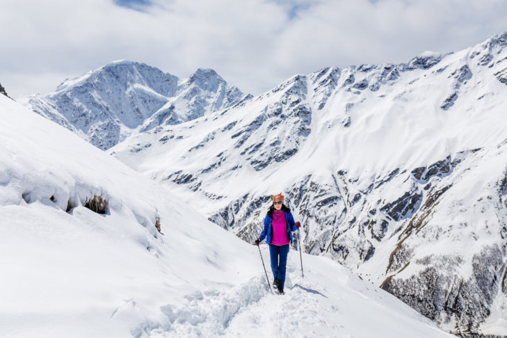 Winter hiking in the Alps.