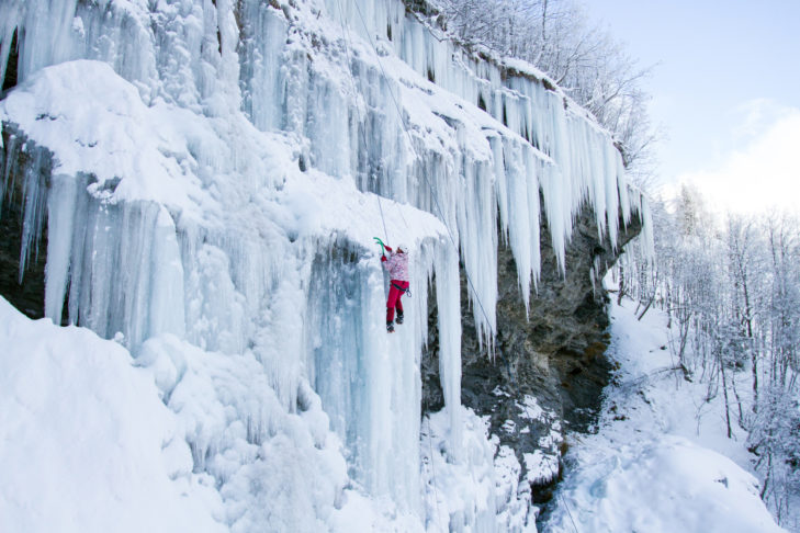 Ice climbing: Ice climbers venture to dizzying heights.