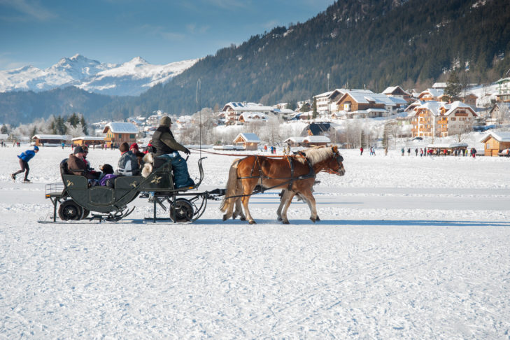 A horse-drawn sleigh ride is sheerly idyllic.
