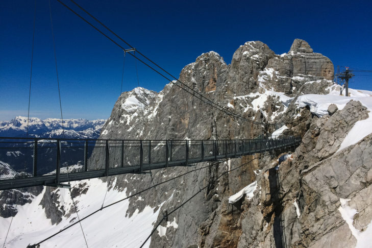 The Dachstein suspension bridge runs at a height of 400 m and is not for the faint-hearted.