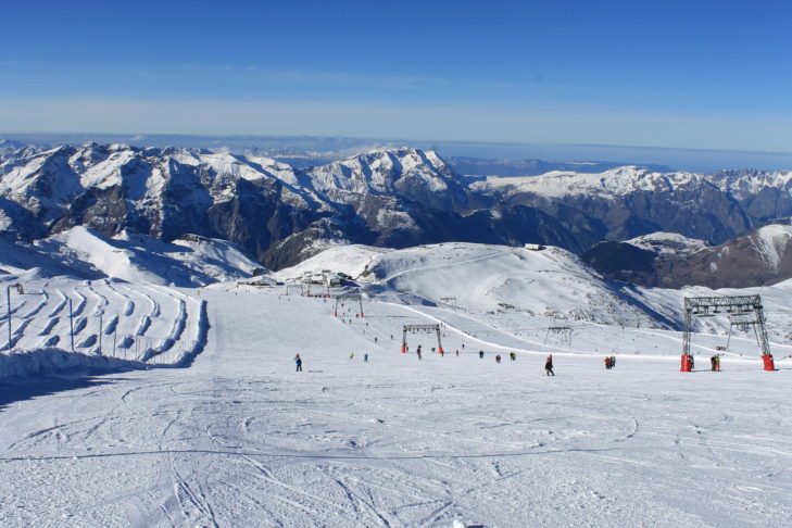 Wide pistes in the Les 2 Alpes ski area.