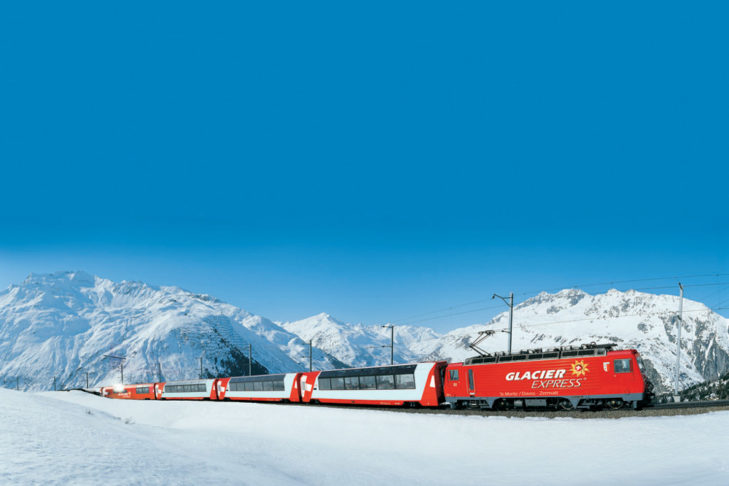 Met de trein naar de skivakantie: de Glacier Express in Nätschen/Andermatt.