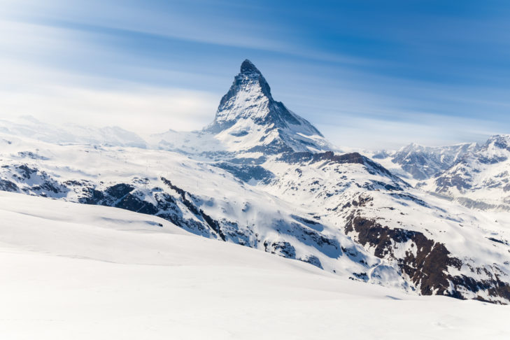 Het hoogste skigebied van Italië en Zwitserland ligt op de Matterhorn bij Zermatt.