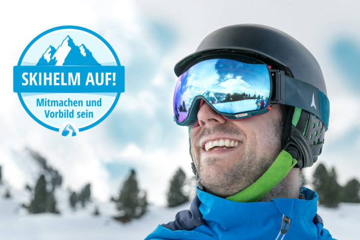 Eine der SnowTrex-Aufklärungskampagnen: "Skihelm auf! Mitmachen und Vorbild sein."