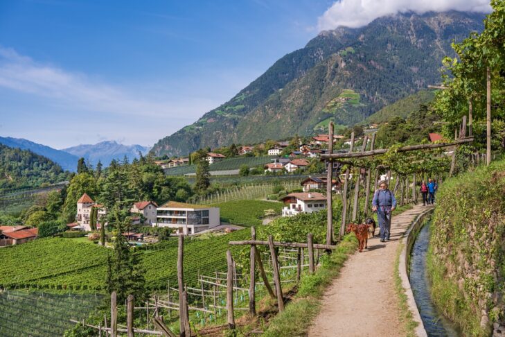Waalwege in Südtirol, wie hier in Meran, zählen auch wegen ihrer Historie zu einigen der beliebtesten Wanderwegen bei Aktivurlaubern.